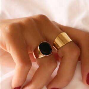 🖤18K gold plated black enamel ring